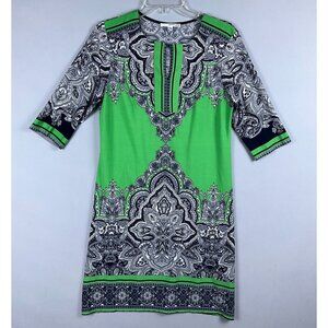 Studio One New York Shift Dress Womens 8 Paisley Print Half Sleeves Green Black